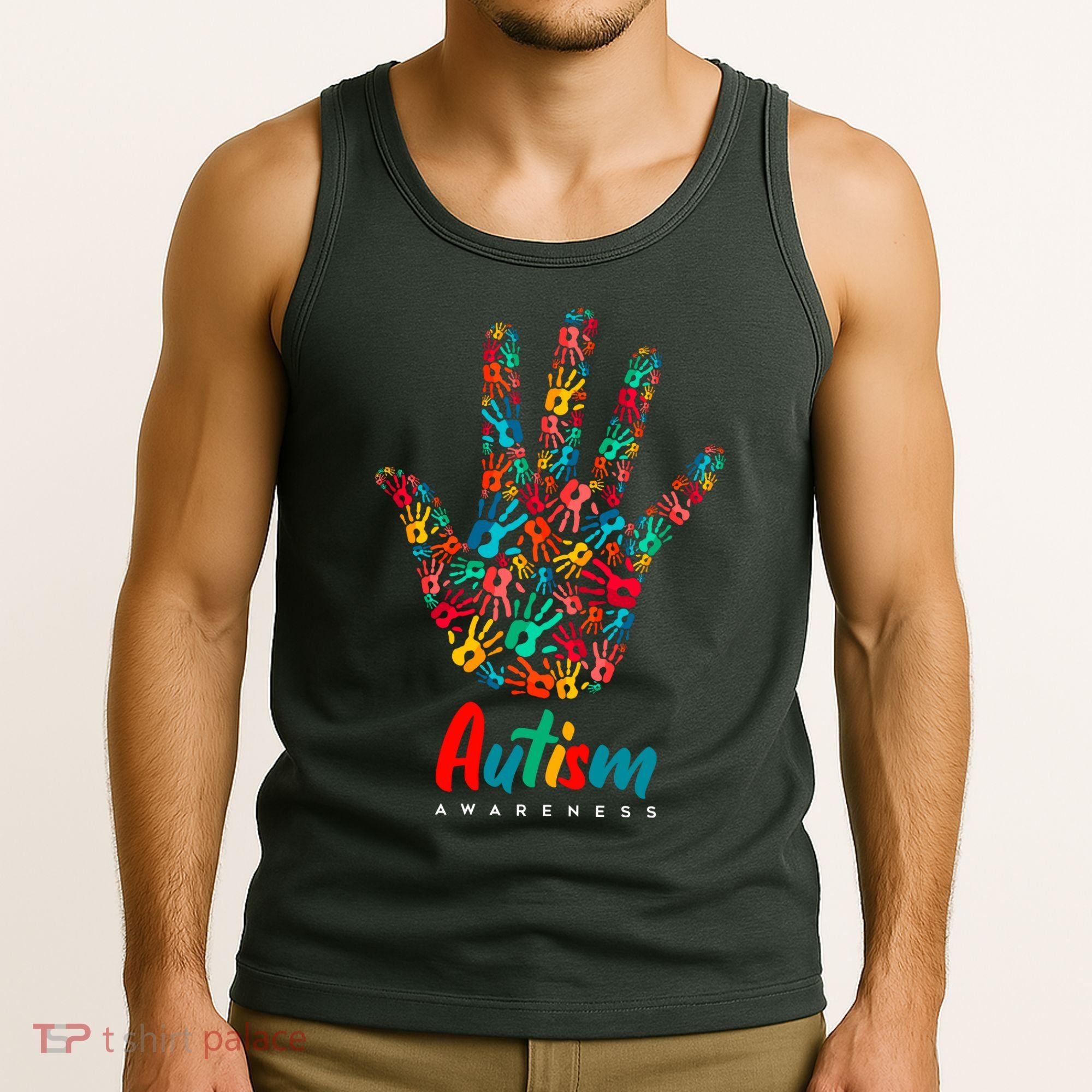 Autism Awareness Painted Hand Prints Tank Top