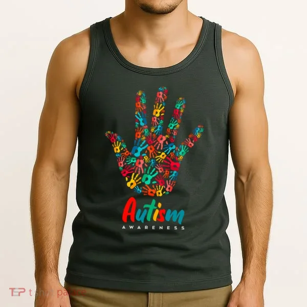 Autism Awareness Painted Hand Prints Tank Top
