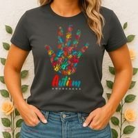 Autism Awareness Painted Hand Prints Women's T-Shirt thumb 2