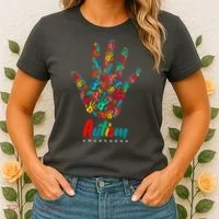 Autism Awareness Painted Hand Prints Women's T-Shirt thumb 2
