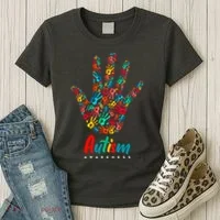 Autism Awareness Painted Hand Prints Women's T-Shirt thumb 3