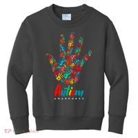 Autism Awareness Painted Hand Prints Kids Sweatshirt thumb 0