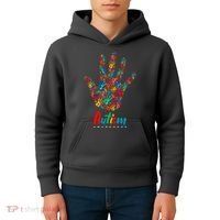 Autism Awareness Painted Hand Prints Kids Hoodie thumb 4