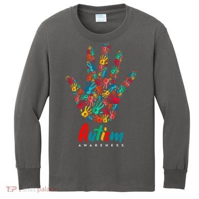 Autism Awareness Painted Hand Prints Kids Long Sleeve Shirt
