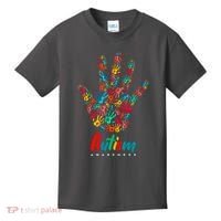 Autism Awareness Painted Hand Prints Kids T-Shirt thumb 0