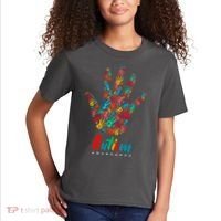 Autism Awareness Painted Hand Prints Kids T-Shirt thumb 2