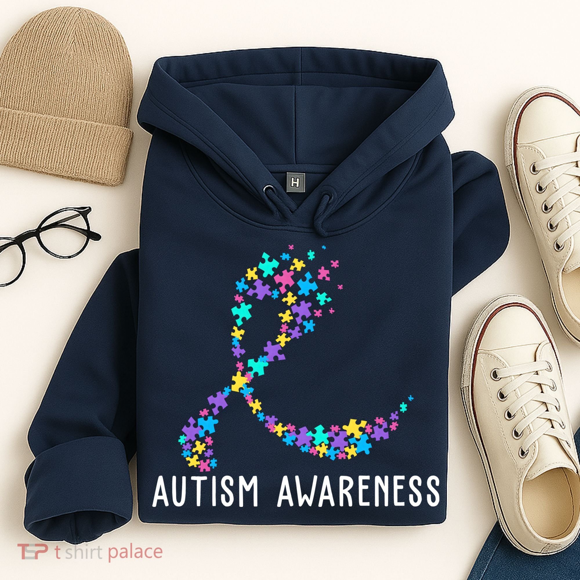 Autism Awareness Puzzle Ribbon Hoodie
