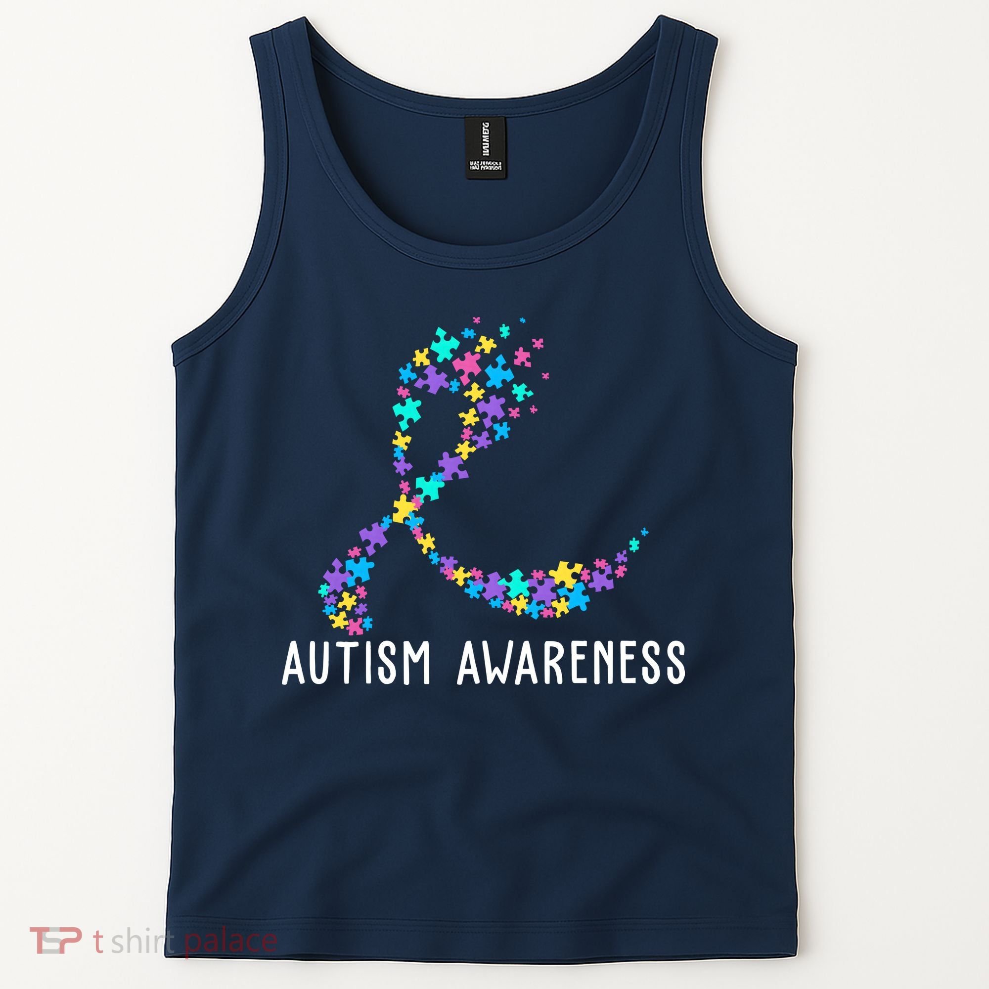 Autism Awareness Puzzle Ribbon Tank Top
