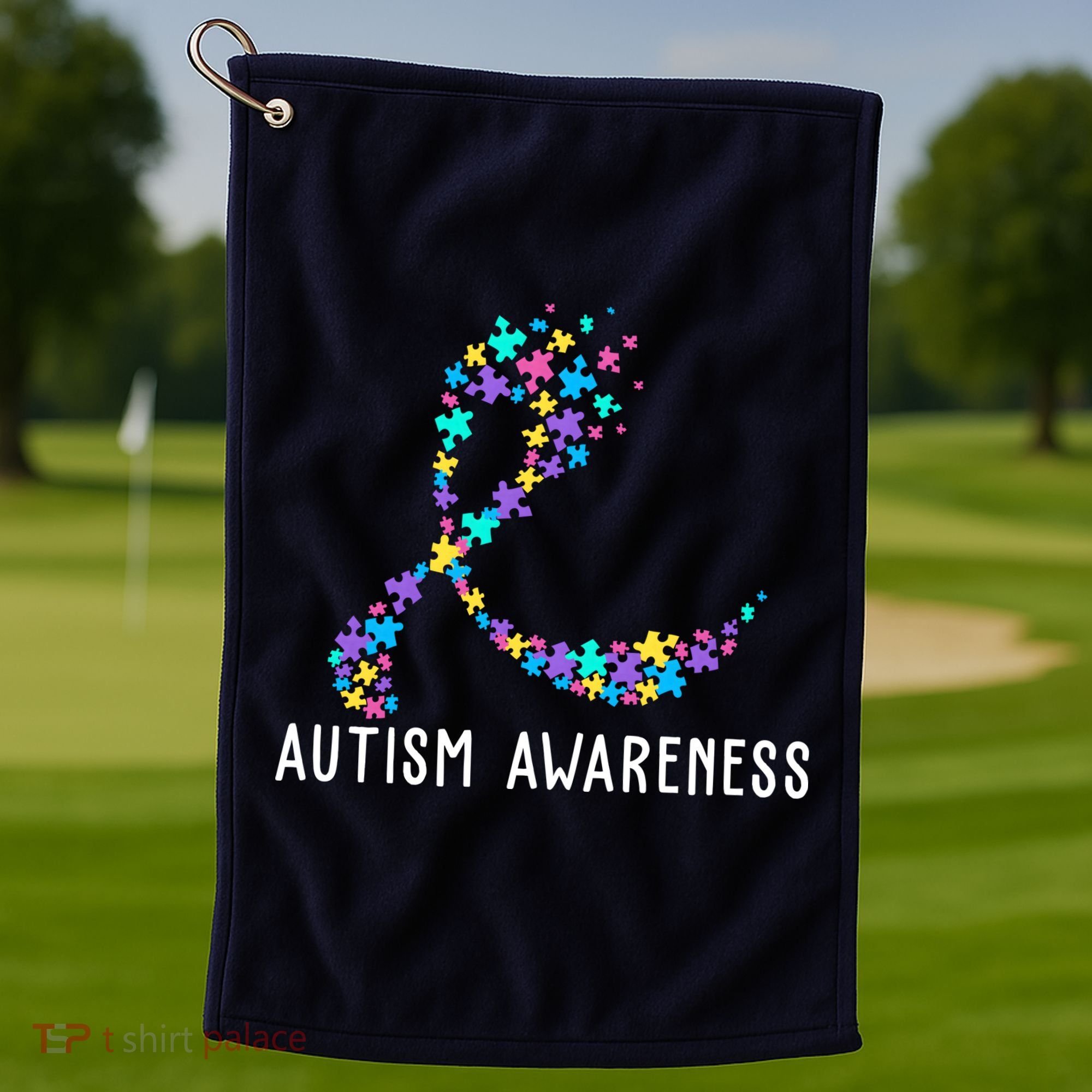 Autism Awareness Puzzle Ribbon Golf Towel