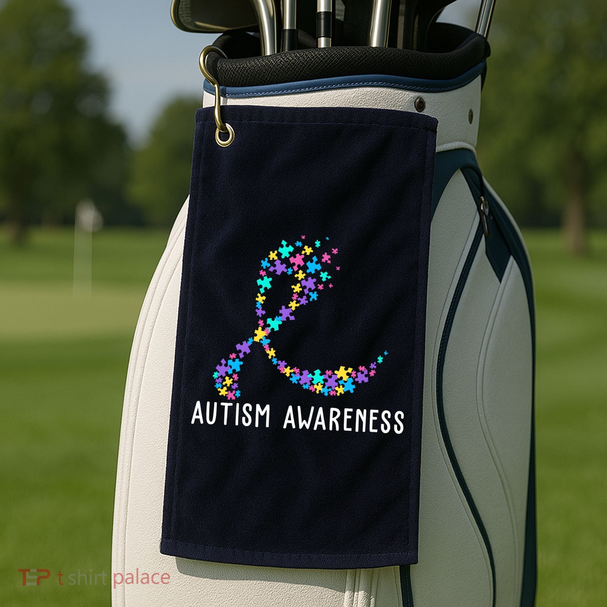 Autism Awareness Puzzle Ribbon Golf Towel