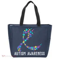 Autism Awareness Puzzle Ribbon Tote Bag thumb 0