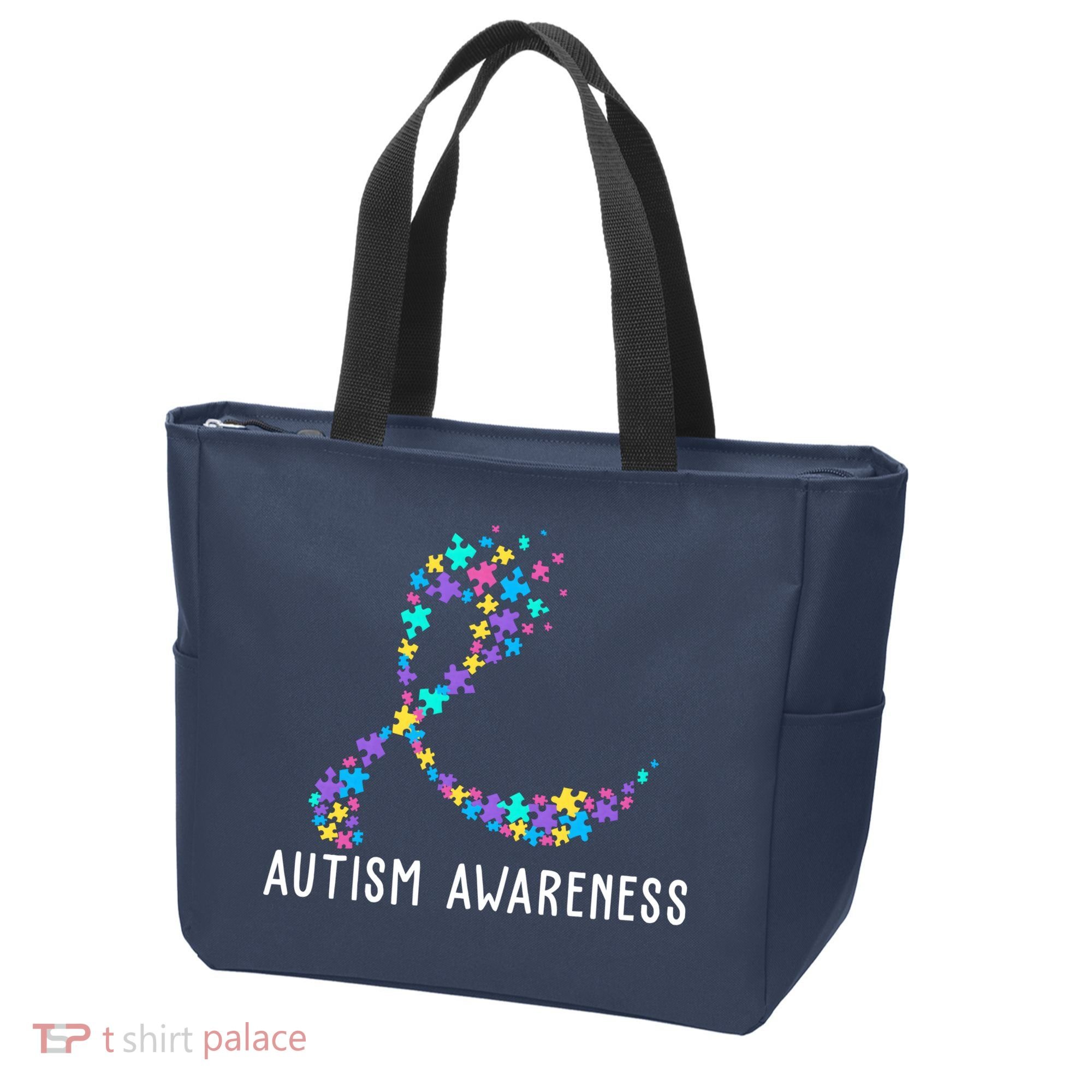 Autism Awareness Puzzle Ribbon Tote Bag