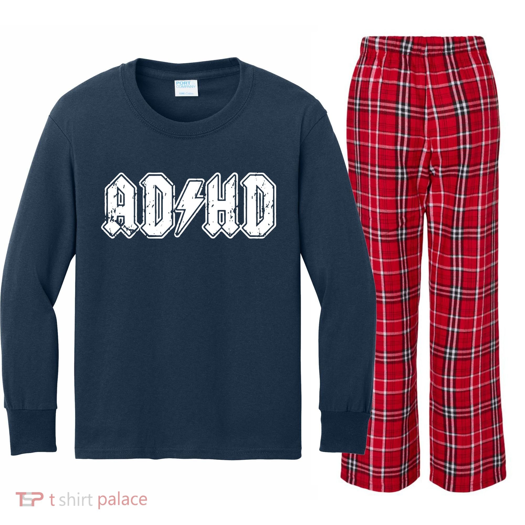 ADHD ADD Parody Rock And Roll Entourage Music Funny Kids Long Sleeve Plaid Pajama Set