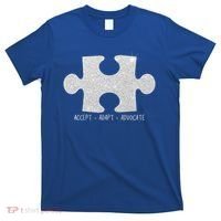 Autism Awareness Puzzle Accept Adapt Advocate T-Shirt thumb 0