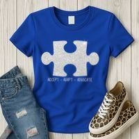 Autism Awareness Puzzle Accept Adapt Advocate Women's T-Shirt thumb 3