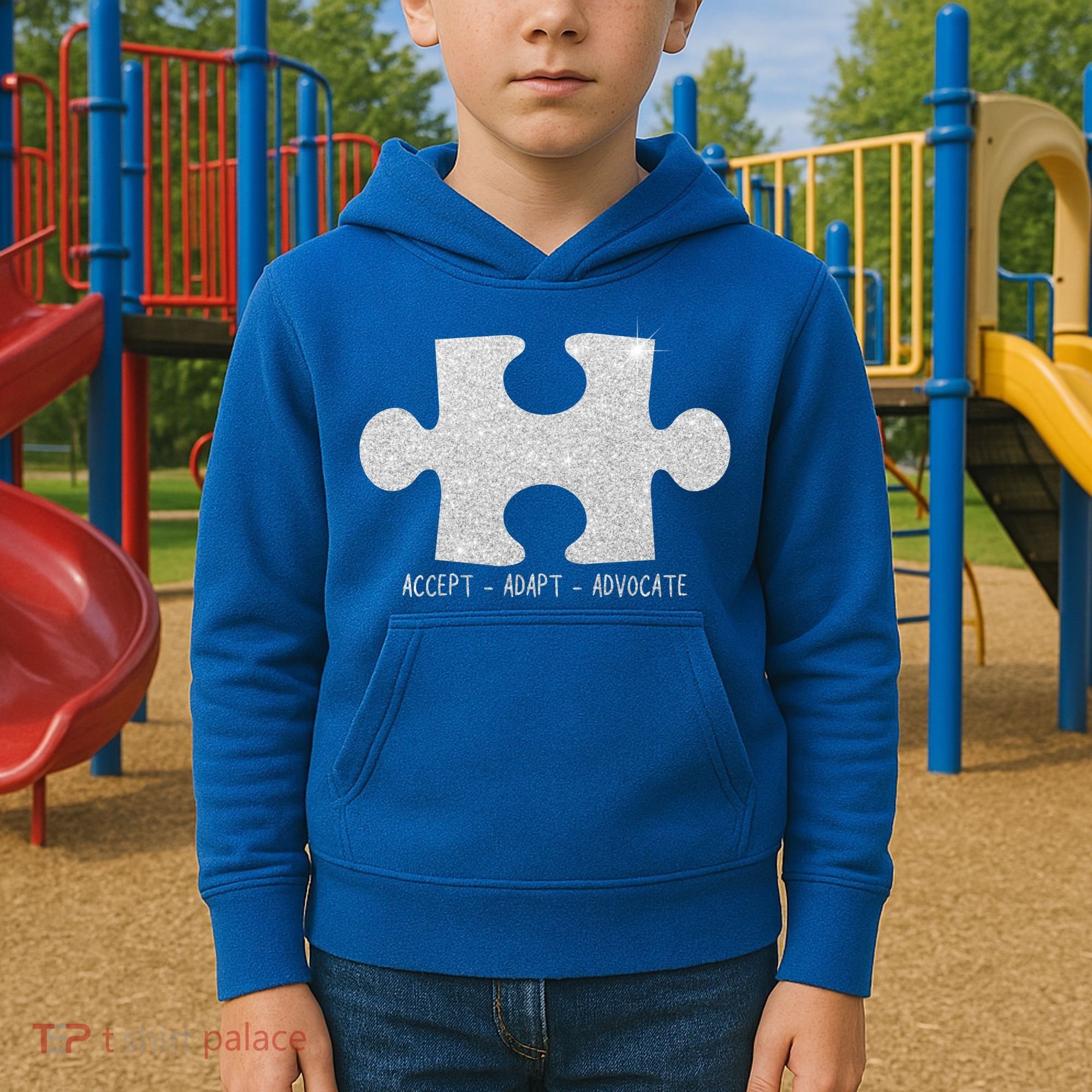 Autism Awareness Puzzle Accept Adapt Advocate Kids Hoodie