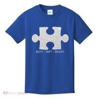 Autism Awareness Puzzle Accept Adapt Advocate Kids T-Shirt thumb 0