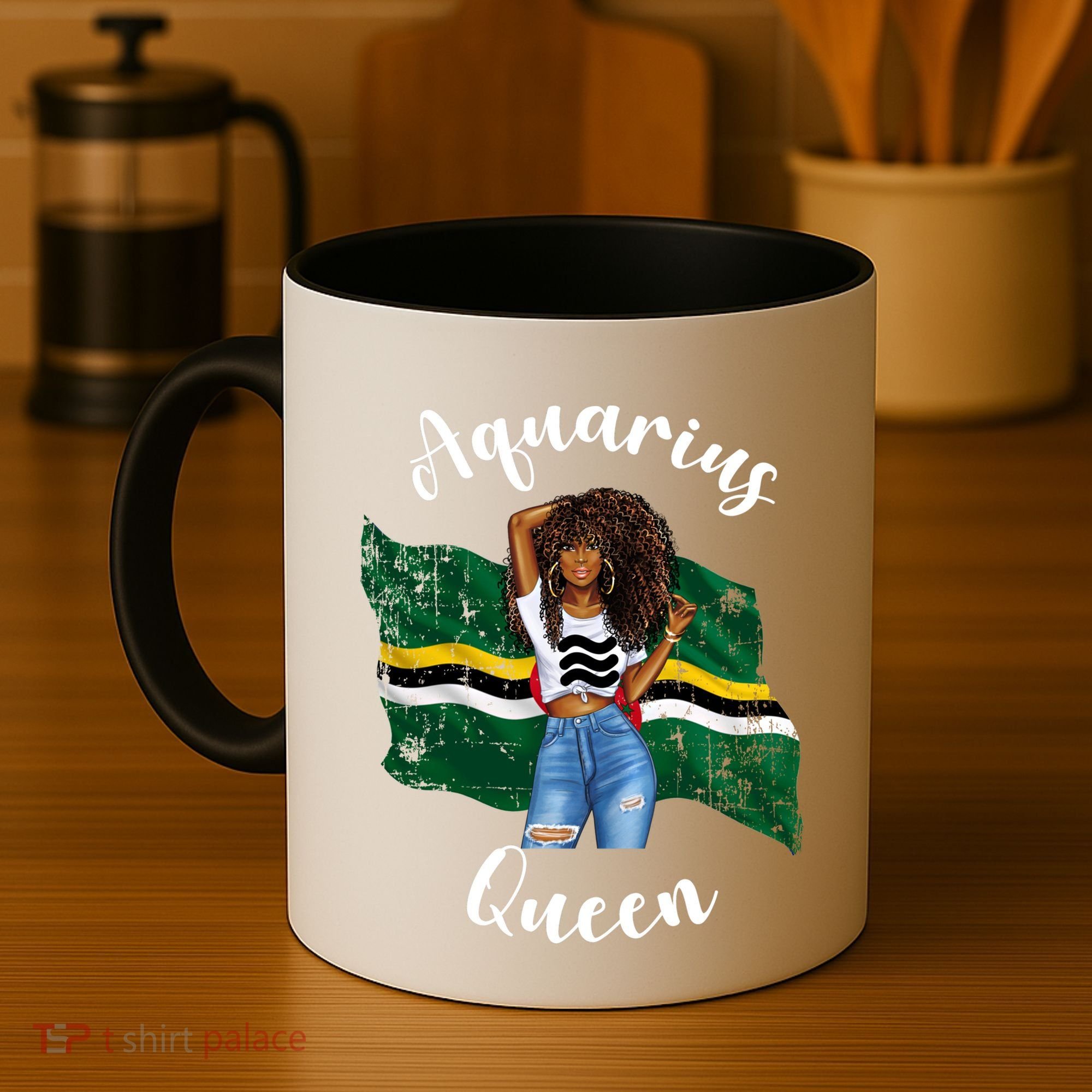 Afro Aquarius Queen From Dominica Zodiac Birthday Gift Coffee Mug