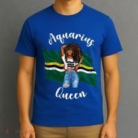 Afro Aquarius Queen From Dominica Zodiac Birthday Gift T-Shirt thumb 3