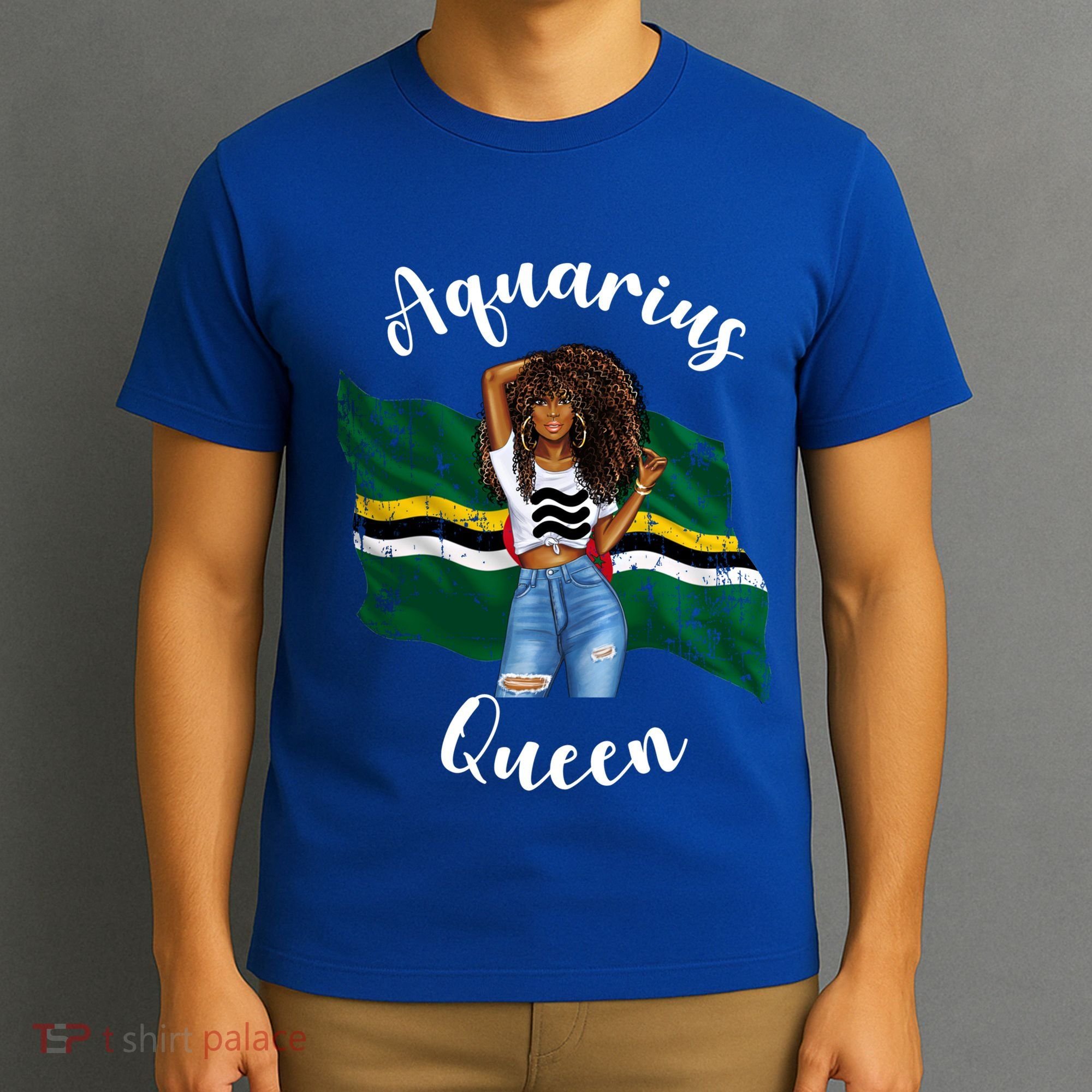 Afro Aquarius Queen From Dominica Zodiac Birthday Gift T-Shirt