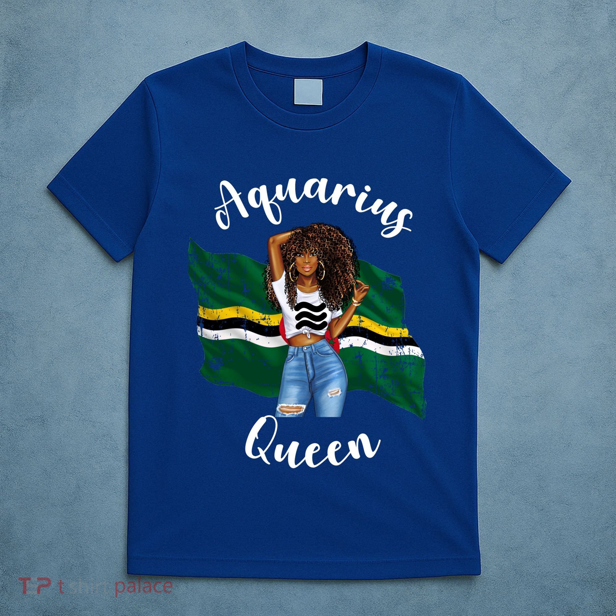 Afro Aquarius Queen From Dominica Zodiac Birthday Gift T-Shirt