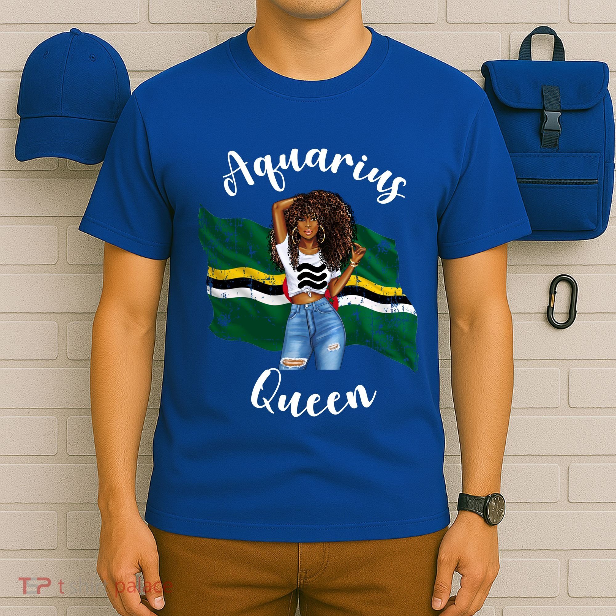 Afro Aquarius Queen From Dominica Zodiac Birthday Gift T-Shirt