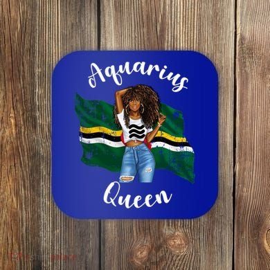 Afro Aquarius Queen From Dominica Zodiac Birthday Gift Coaster