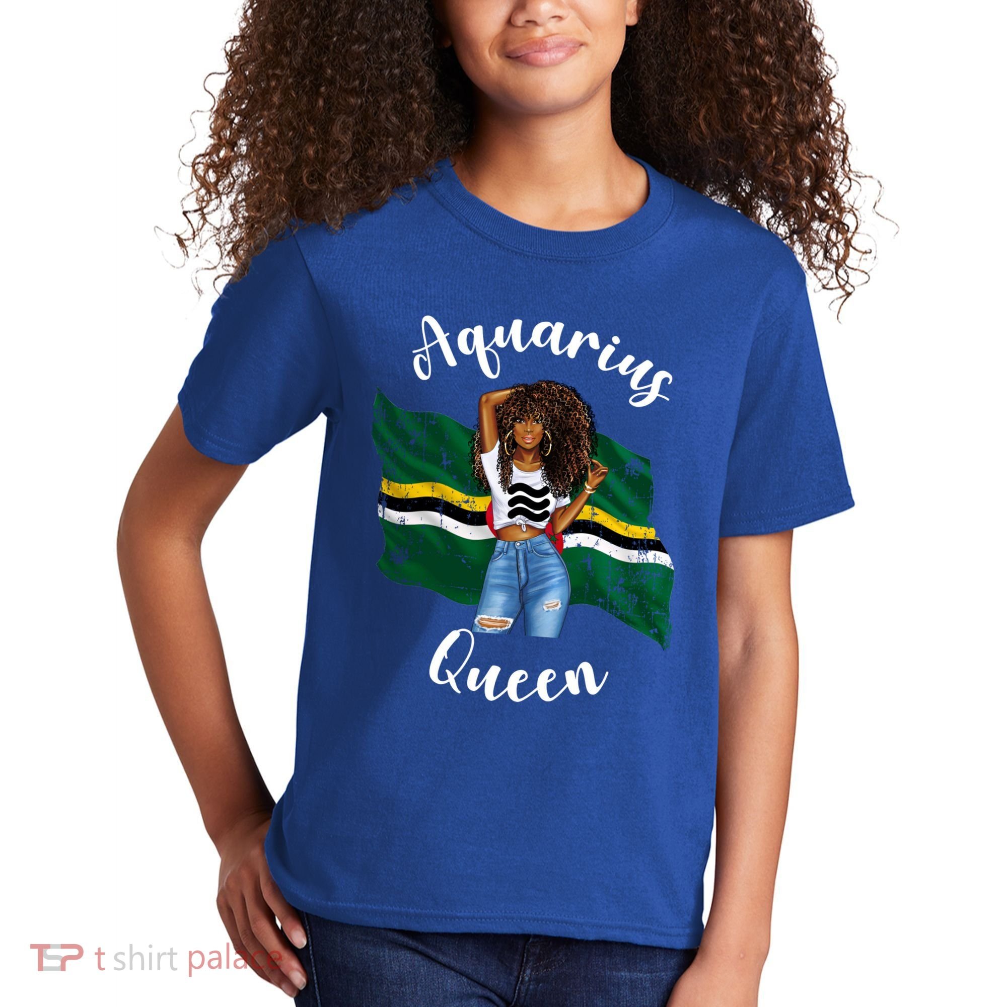 Afro Aquarius Queen From Dominica Zodiac Birthday Gift Kids T-Shirt