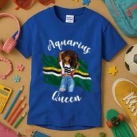 Afro Aquarius Queen From Dominica Zodiac Birthday Gift Kids T-Shirt thumb 3