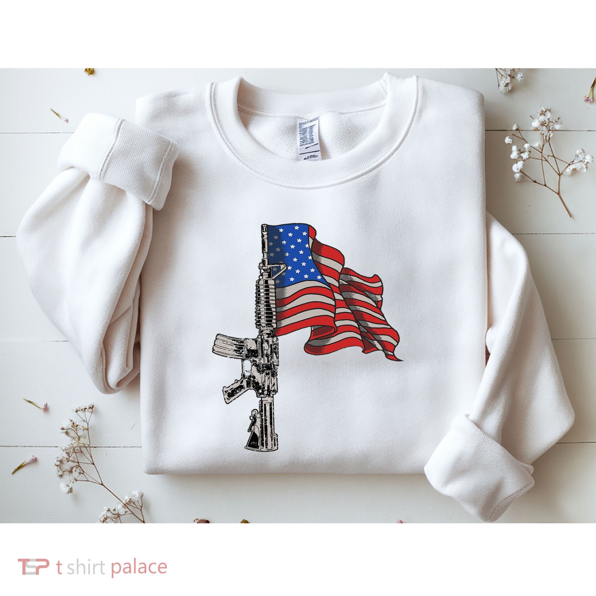 Ar15 Assault Rifle Usa Flag Gun Distressed American Flag Sweatshirt