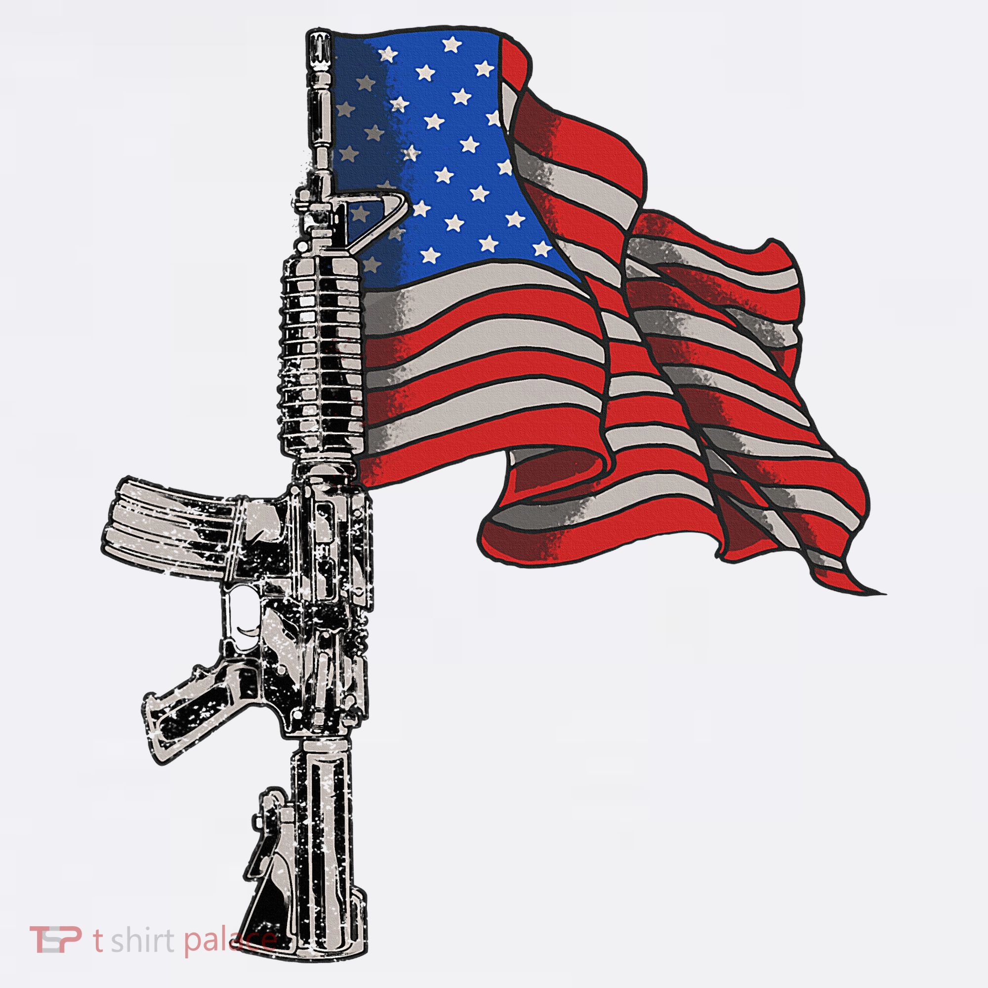 Ar15 Assault Rifle Usa Flag Gun Distressed American Flag Sweatshirt