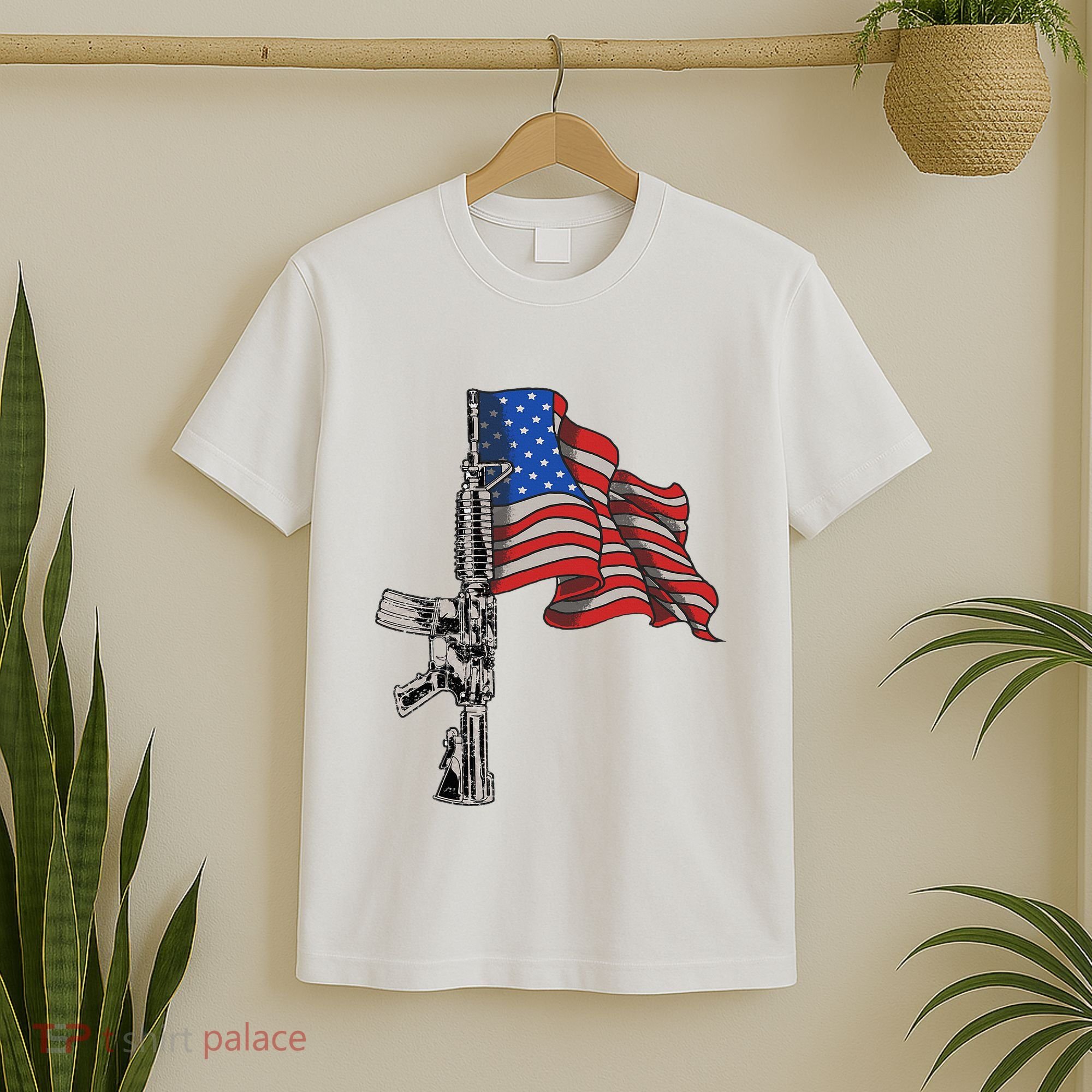 Ar15 Assault Rifle Usa Flag Gun Distressed American Flag T-Shirt