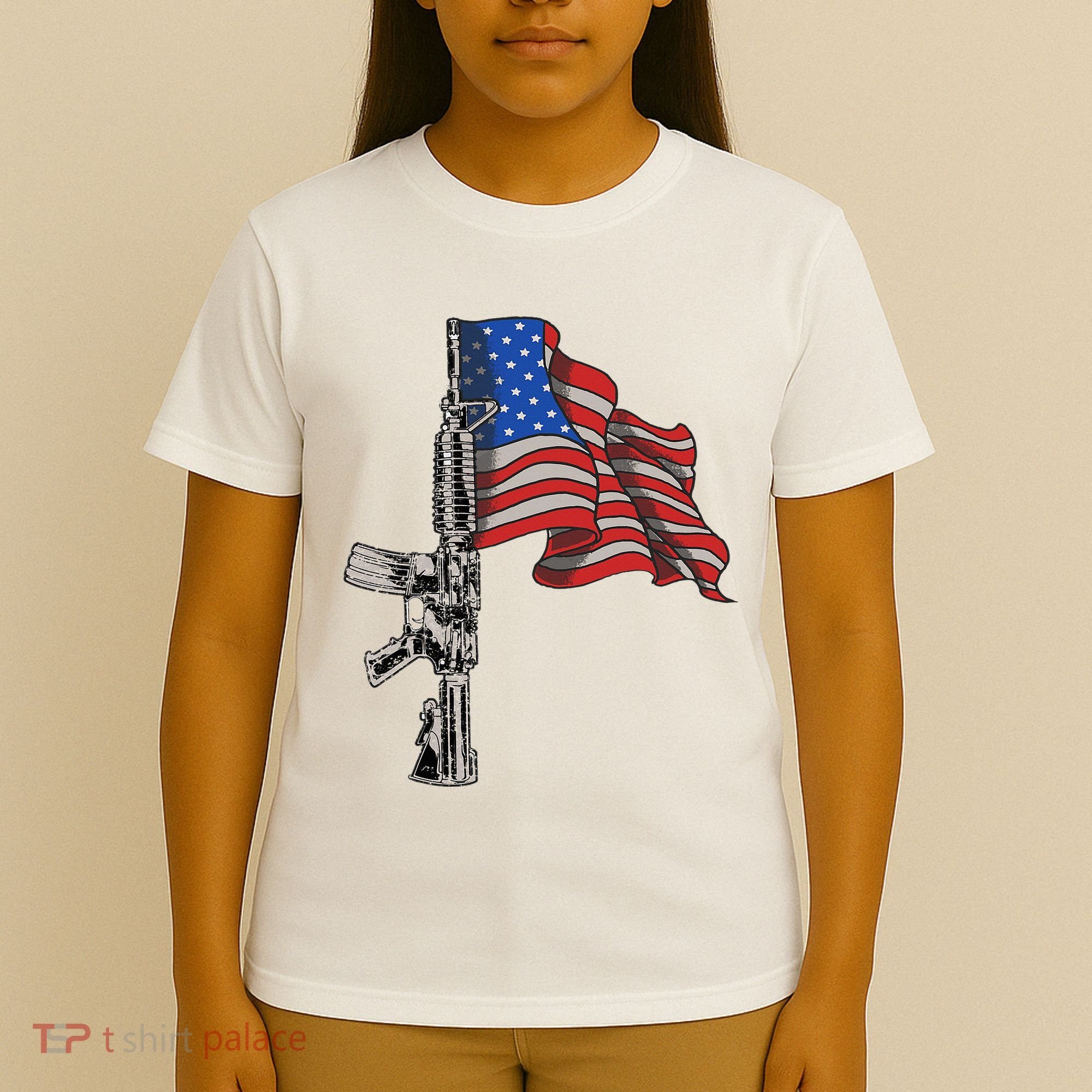 Ar15 Assault Rifle Usa Flag Gun Distressed American Flag T-Shirt
