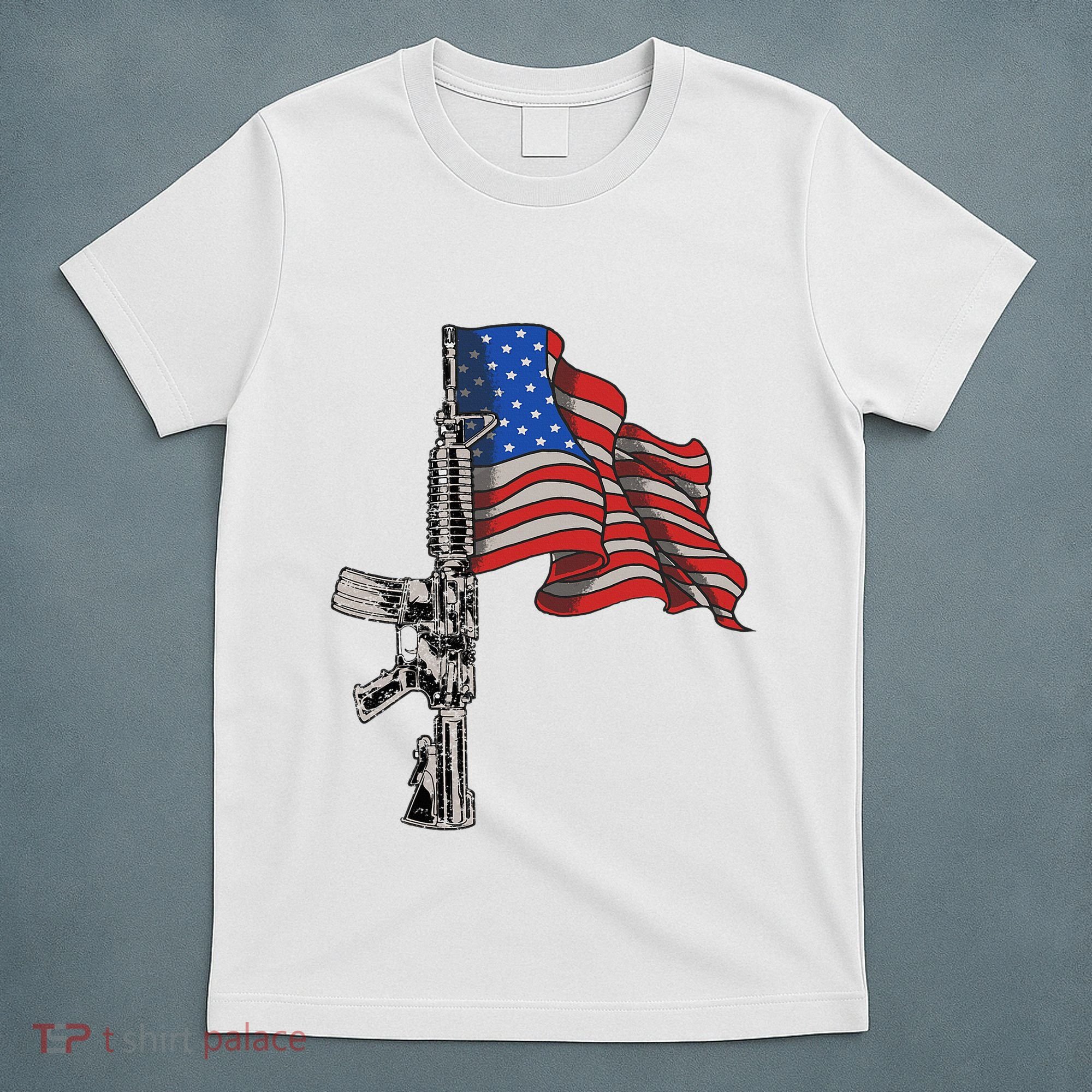 Ar15 Assault Rifle Usa Flag Gun Distressed American Flag T-Shirt