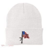 Ar15 Assault Rifle Usa Flag Gun Distressed American Flag Beanie thumb 0