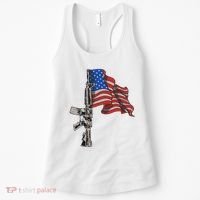 Ar15 Assault Rifle Usa Flag Gun Distressed American Flag Women's Tank Top thumb 0