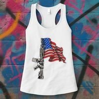 Ar15 Assault Rifle Usa Flag Gun Distressed American Flag Women's Tank Top thumb 3