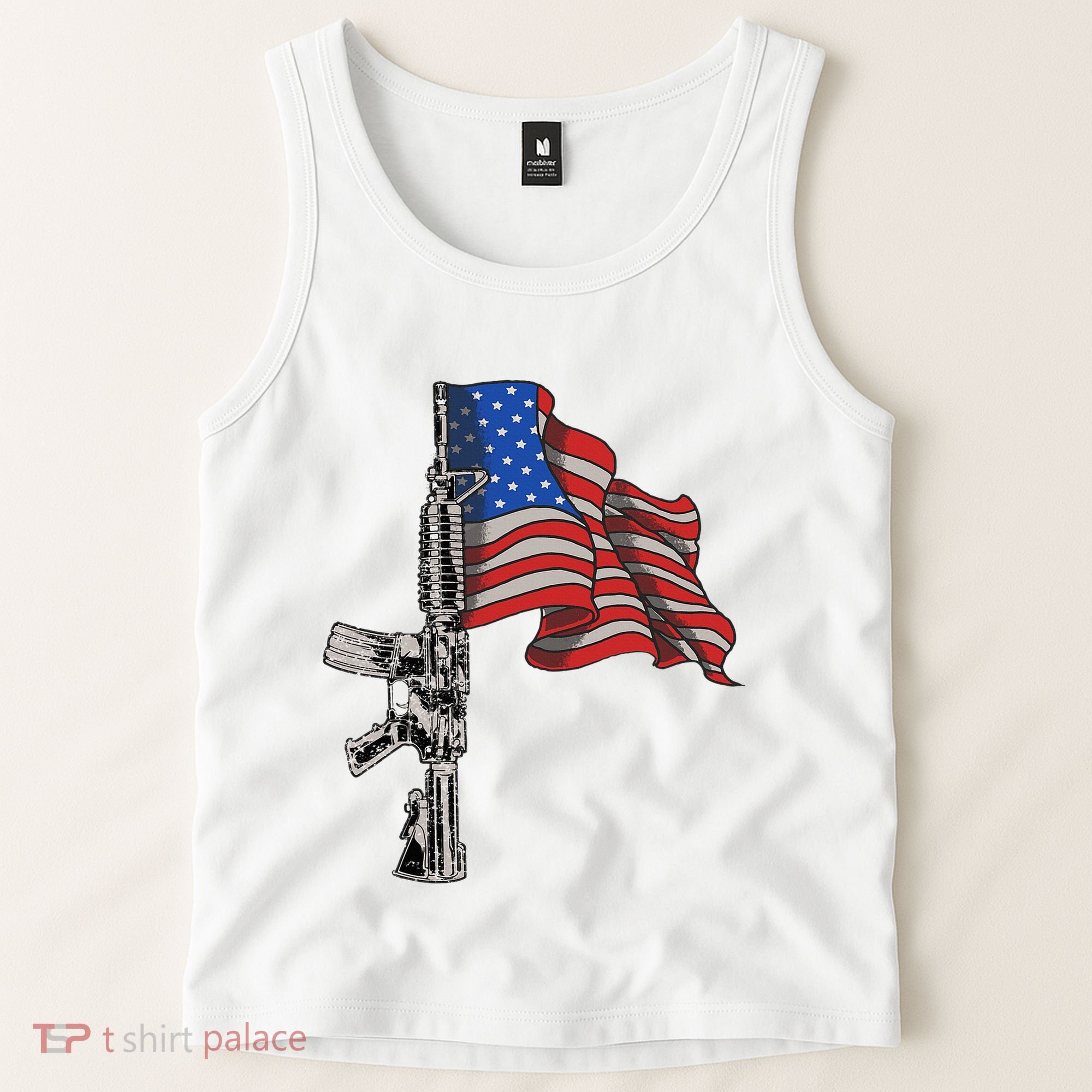 Ar15 Assault Rifle Usa Flag Gun Distressed American Flag Tank Top