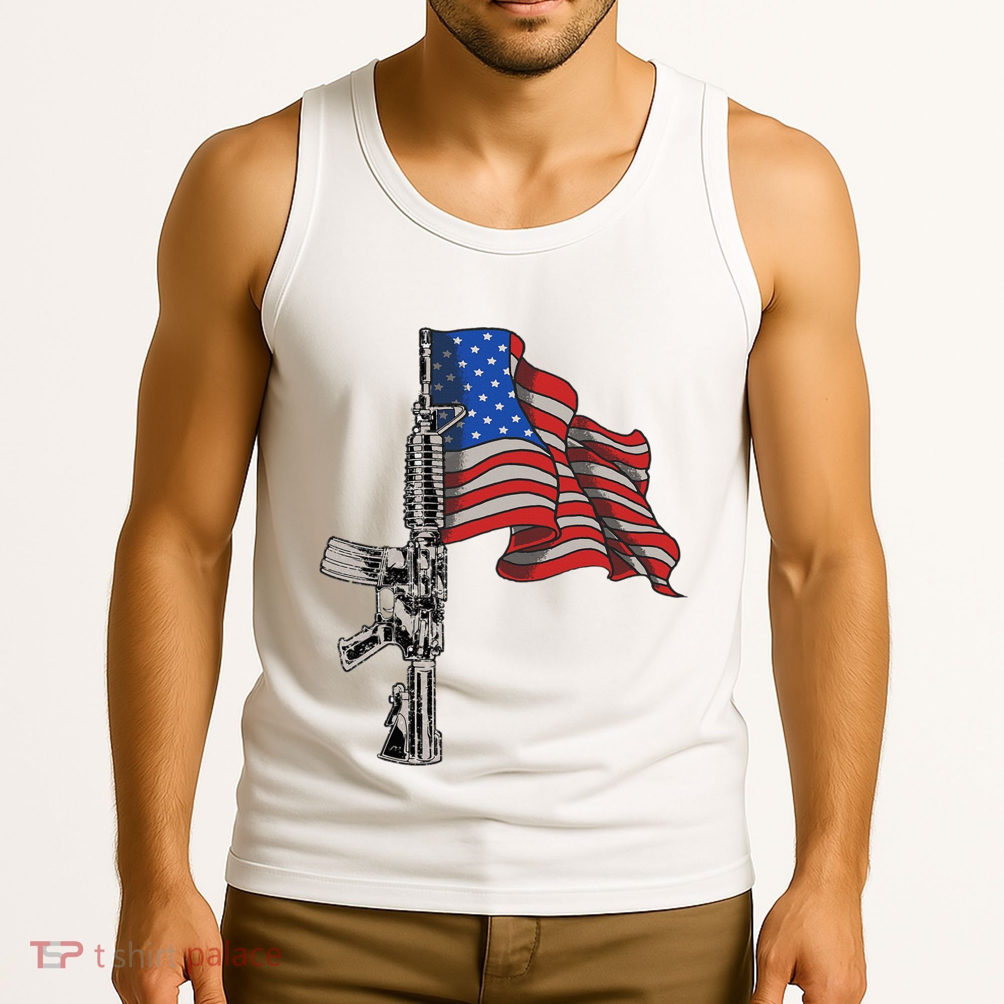 Ar15 Assault Rifle Usa Flag Gun Distressed American Flag Tank Top