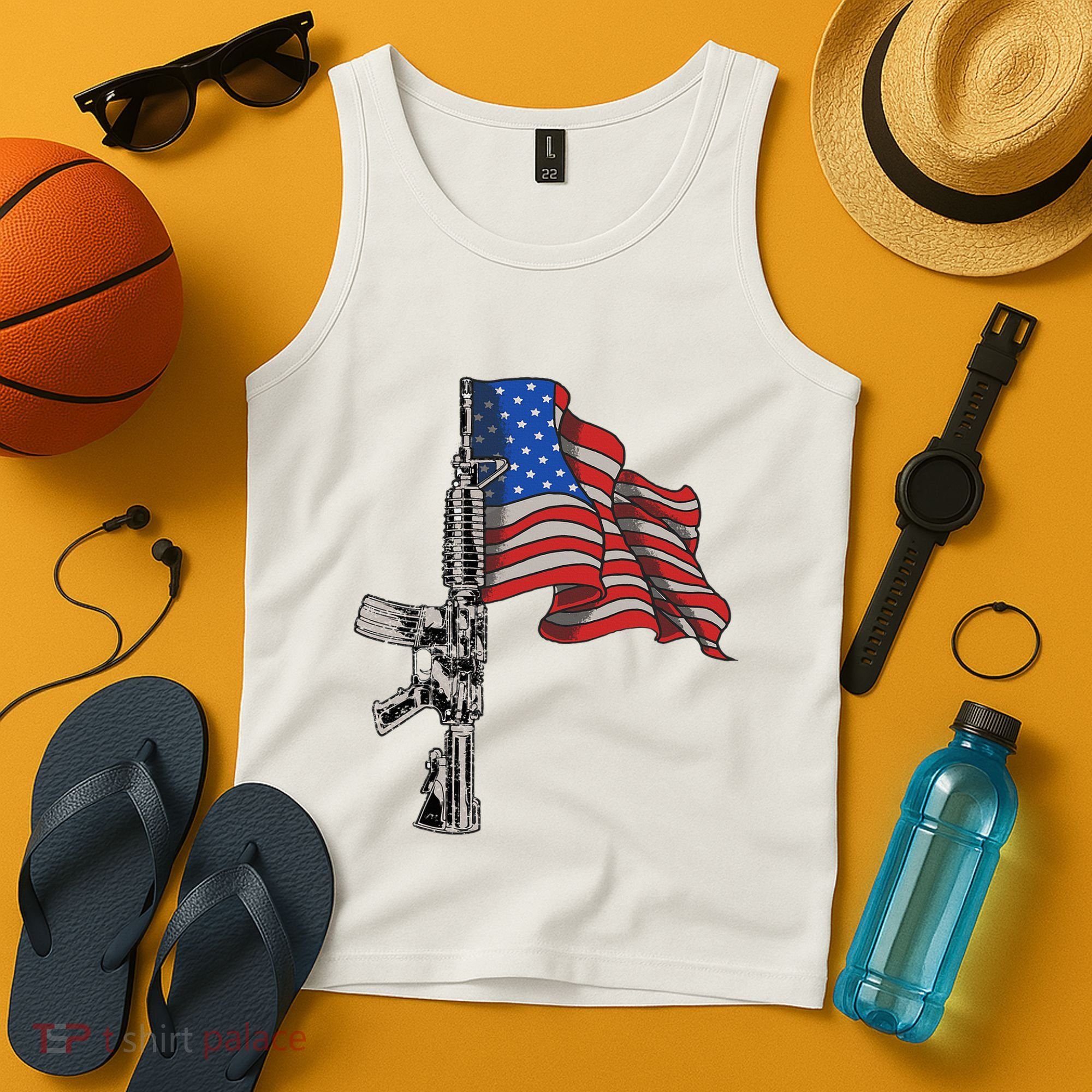 Ar15 Assault Rifle Usa Flag Gun Distressed American Flag Tank Top