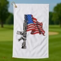 Ar15 Assault Rifle Usa Flag Gun Distressed American Flag Golf Towel thumb 1