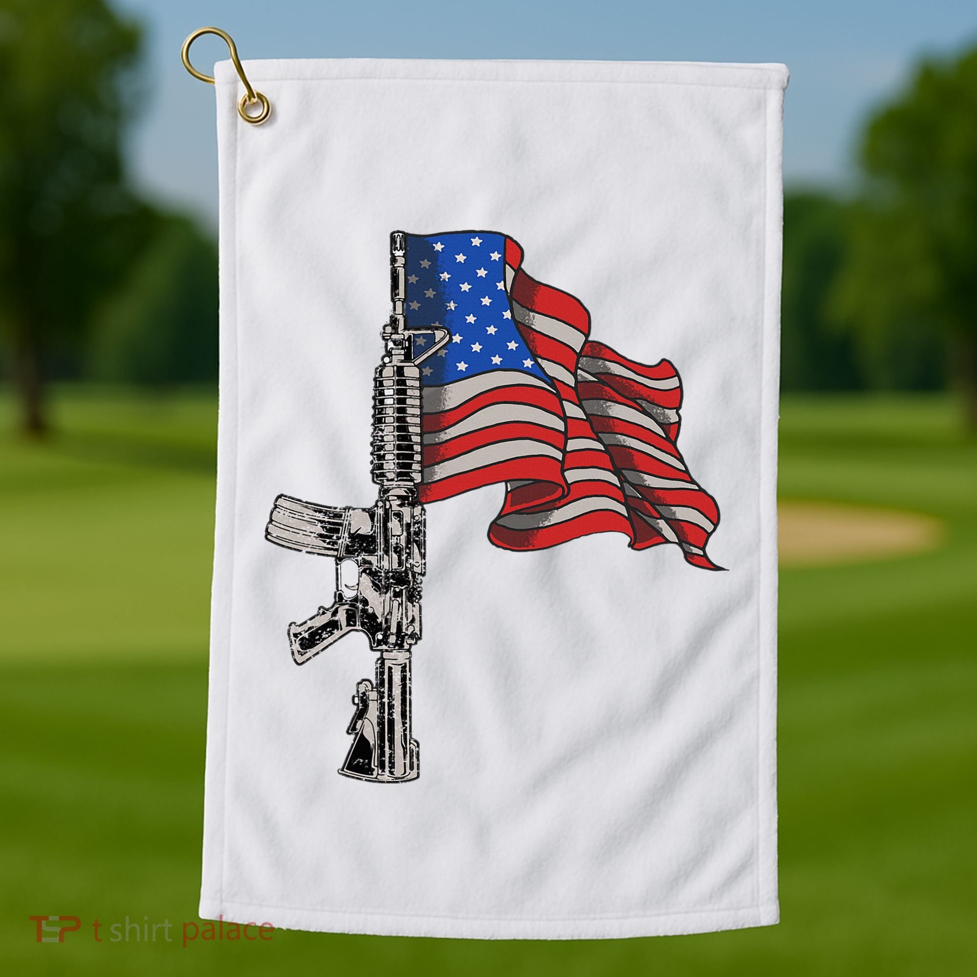 Ar15 Assault Rifle Usa Flag Gun Distressed American Flag Golf Towel