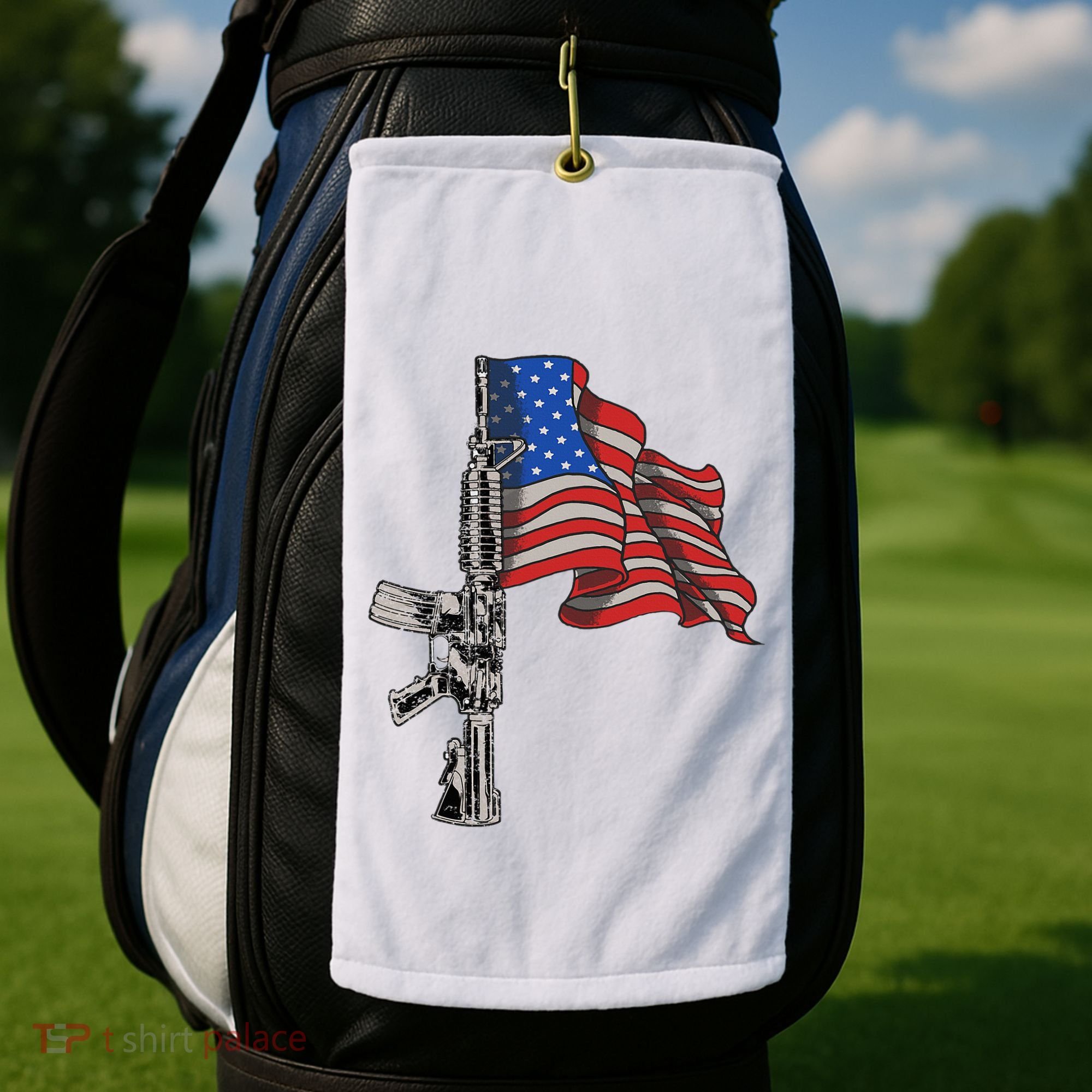 Ar15 Assault Rifle Usa Flag Gun Distressed American Flag Golf Towel