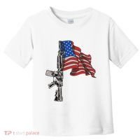 Ar15 Assault Rifle Usa Flag Gun Distressed American Flag Toddler T-Shirt thumb 0