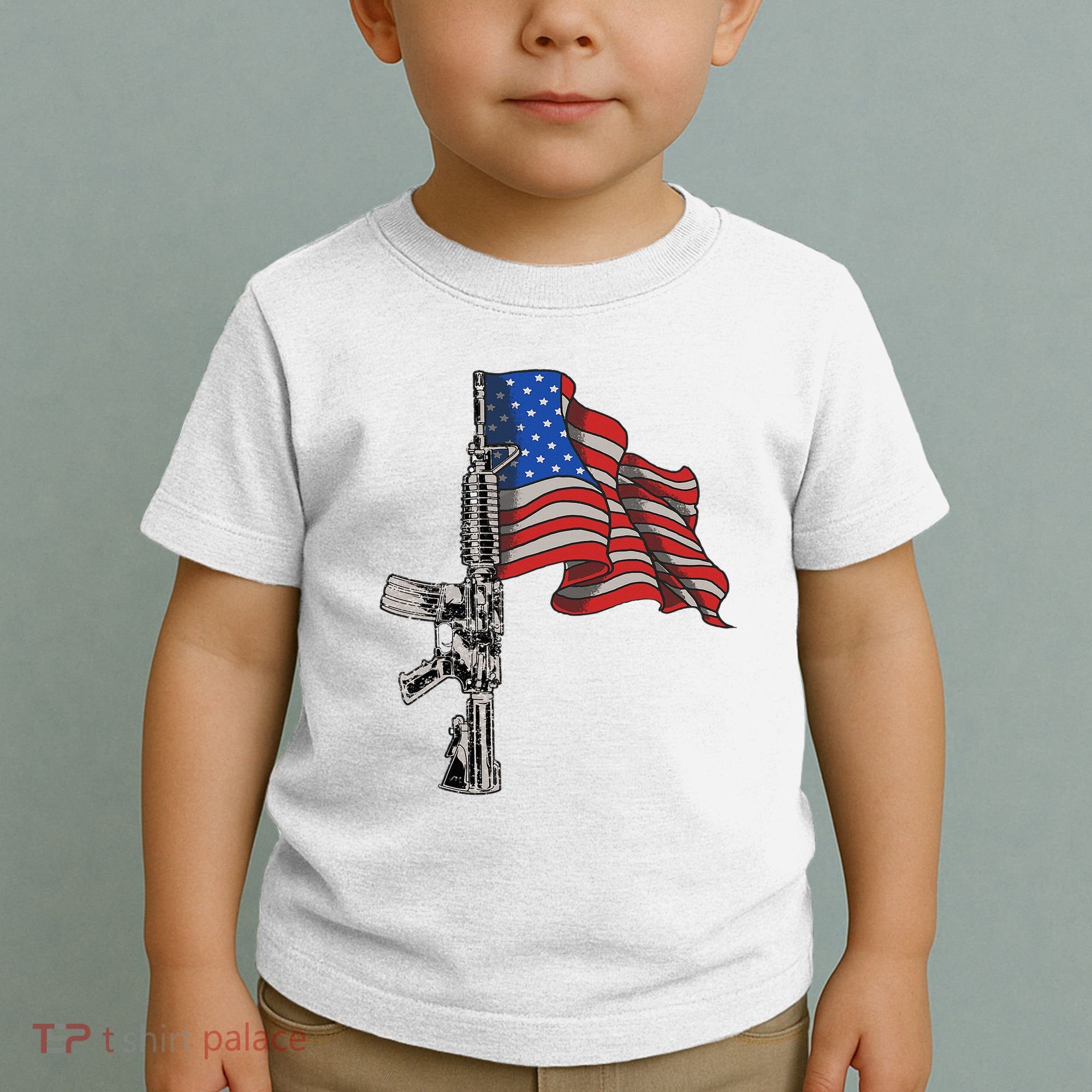 Ar15 Assault Rifle Usa Flag Gun Distressed American Flag Toddler T-Shirt