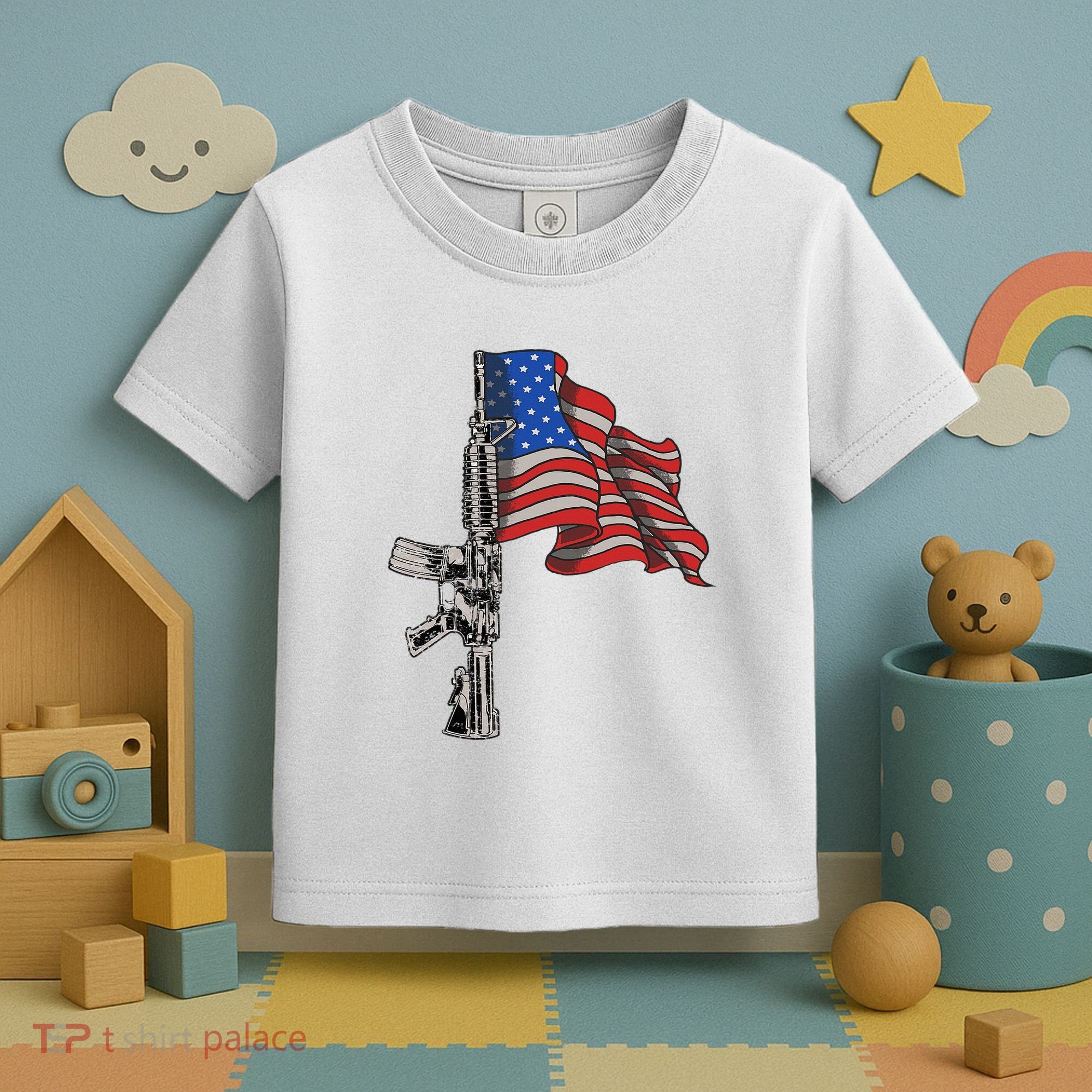 Ar15 Assault Rifle Usa Flag Gun Distressed American Flag Toddler T-Shirt