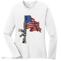 Ar15 Assault Rifle Usa Flag Gun Distressed American Flag Women's Long Sleeve Shirt thumb 0