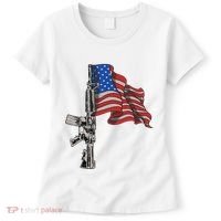 Ar15 Assault Rifle Usa Flag Gun Distressed American Flag Women's T-Shirt thumb 0