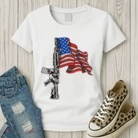 Ar15 Assault Rifle Usa Flag Gun Distressed American Flag Women's T-Shirt thumb 3