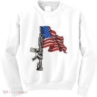 Ar15 Assault Rifle Usa Flag Gun Distressed American Flag Kids Sweatshirt thumb 0